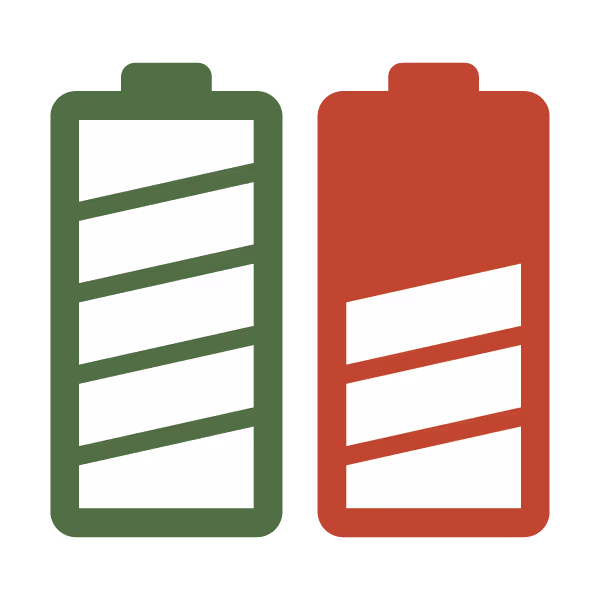 icon batteries one green and full, one red and half empty 