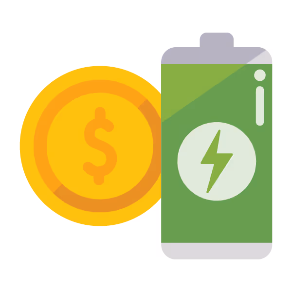 icon money coin and green battery 