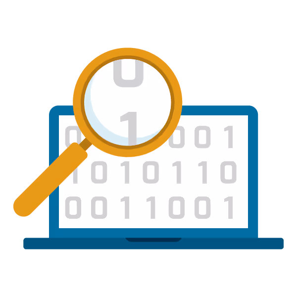icon magnifying glass highlighting data code on a laptop 
