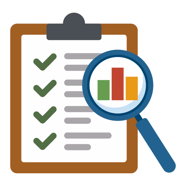 icon clipboard with magnifying glass and data