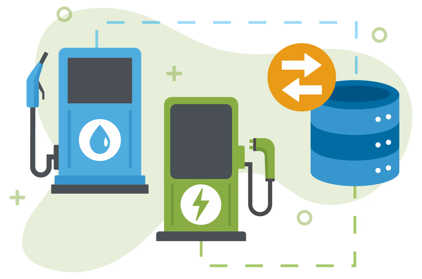 hydrogen fueling pump and electric charger both connecting to a server for scheduling 