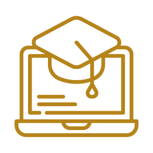 gold icon laptop with graduation cap 