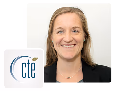 Headshot of Maggie Maddrey and CTE logo