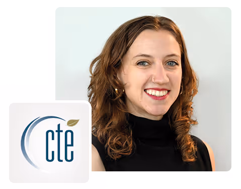 Headshot of Maddie Henderson and CTE logo