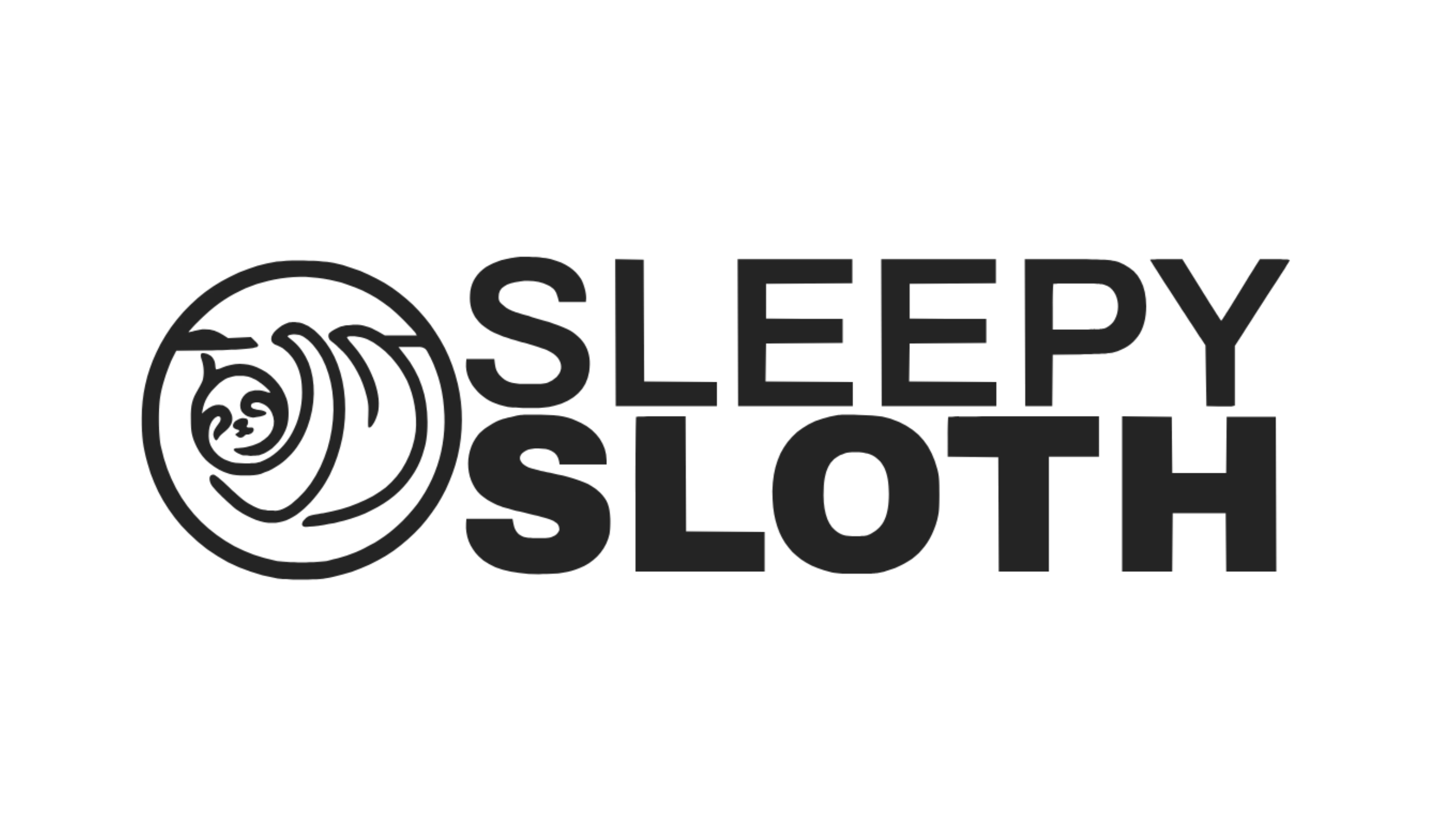 Logo with a stylized sloth curled inside a circle next to the bold text 'Sleepy Sloth'.