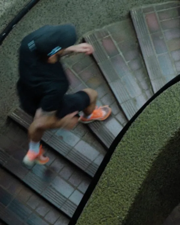Running up a spiral stair
