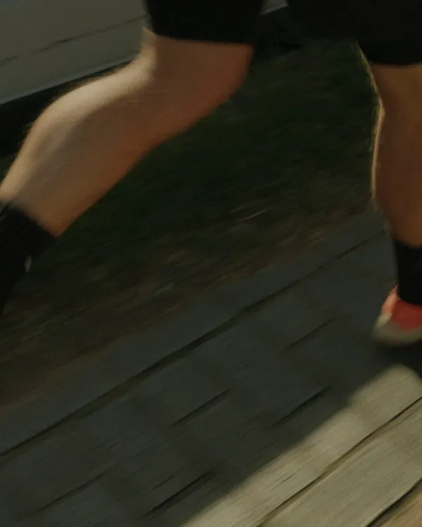 Running shoes on the boardwalk