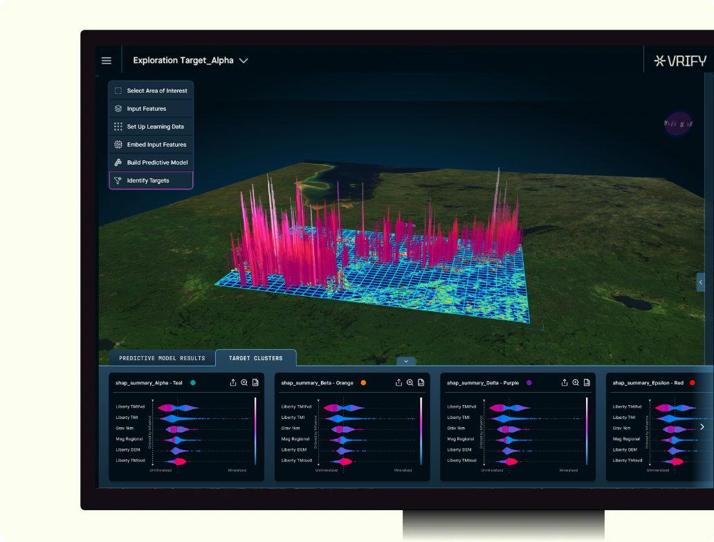 A computer monitor displaying a 3D geospatial data visualization