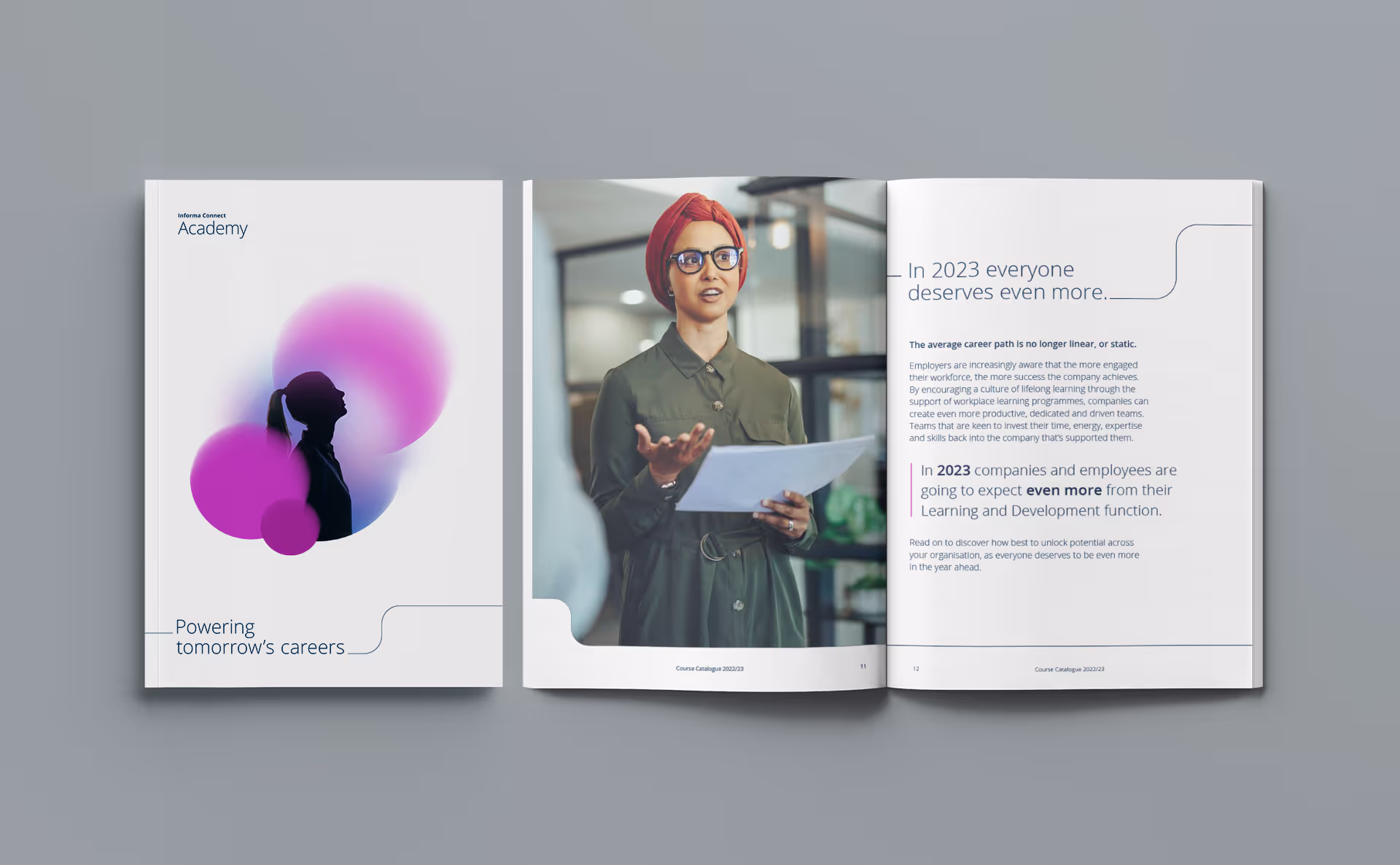 A brochure cover and spread from by ICA. The front cover says "Powering tomorrows careers"