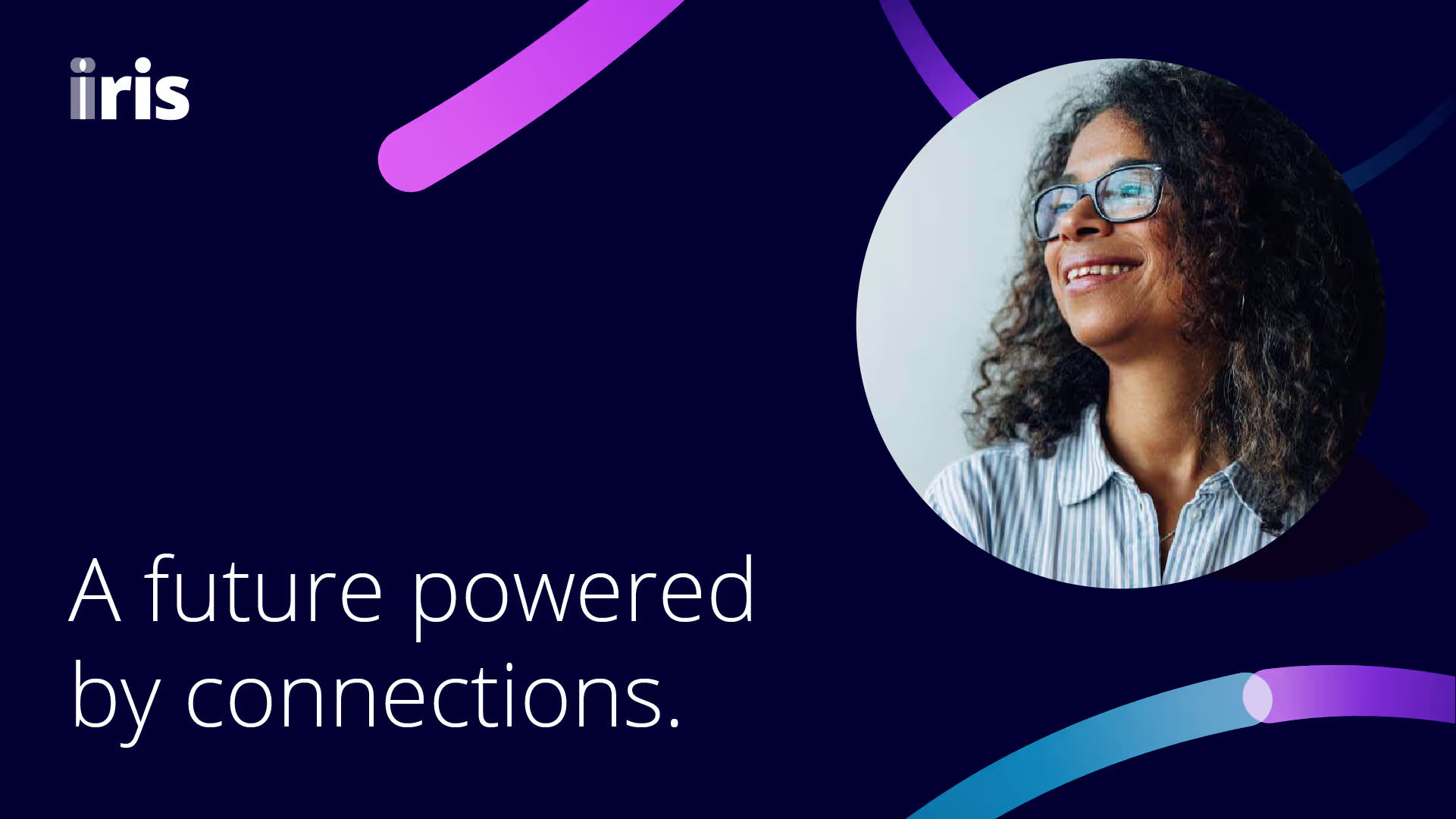 An image with the text "A Future powered by connections" on the left and an image interacting with blue and purple lines.
