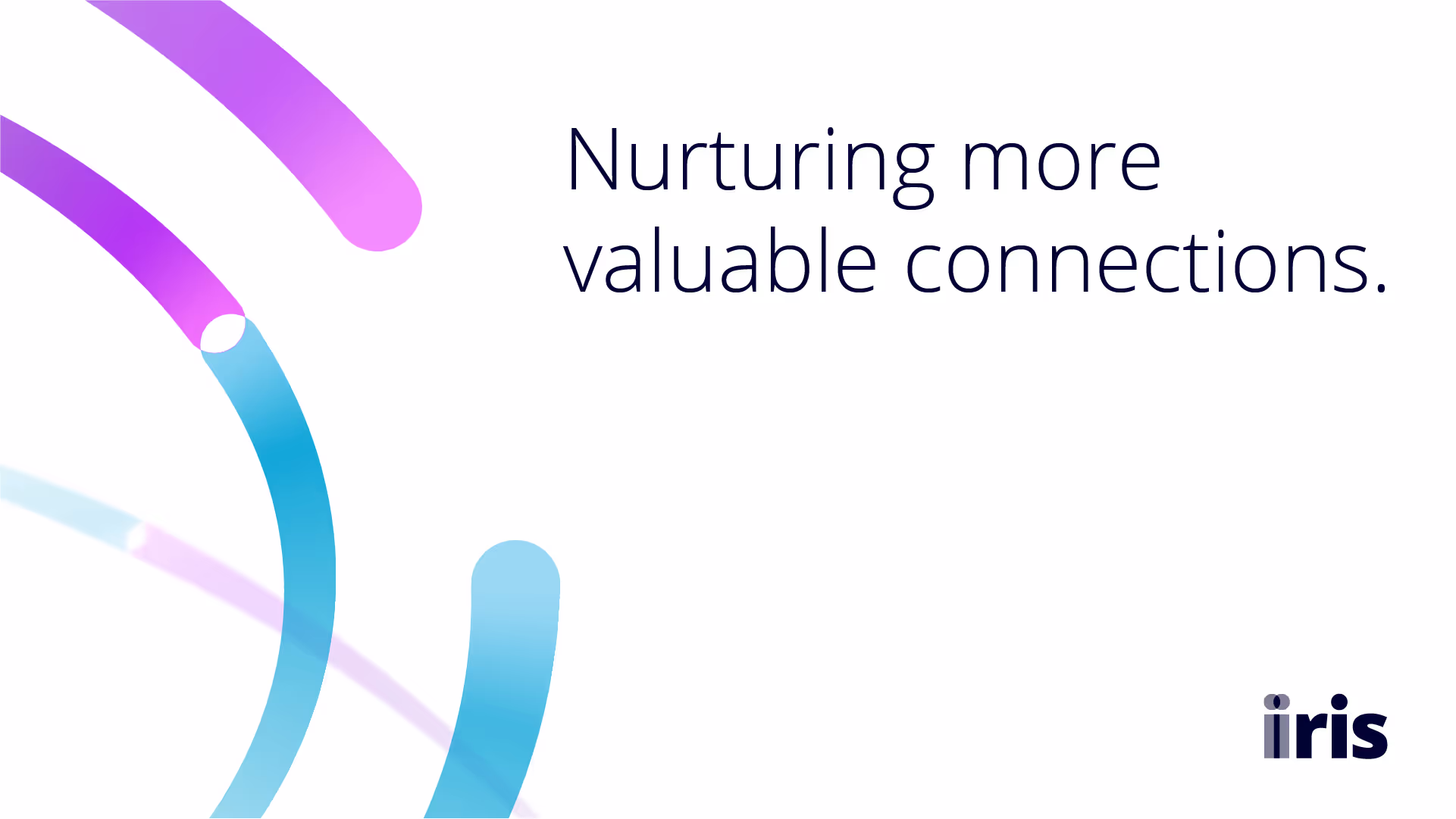An image with the text "Nurturing more valuable connections" on the right and blue and purple lines on the left.