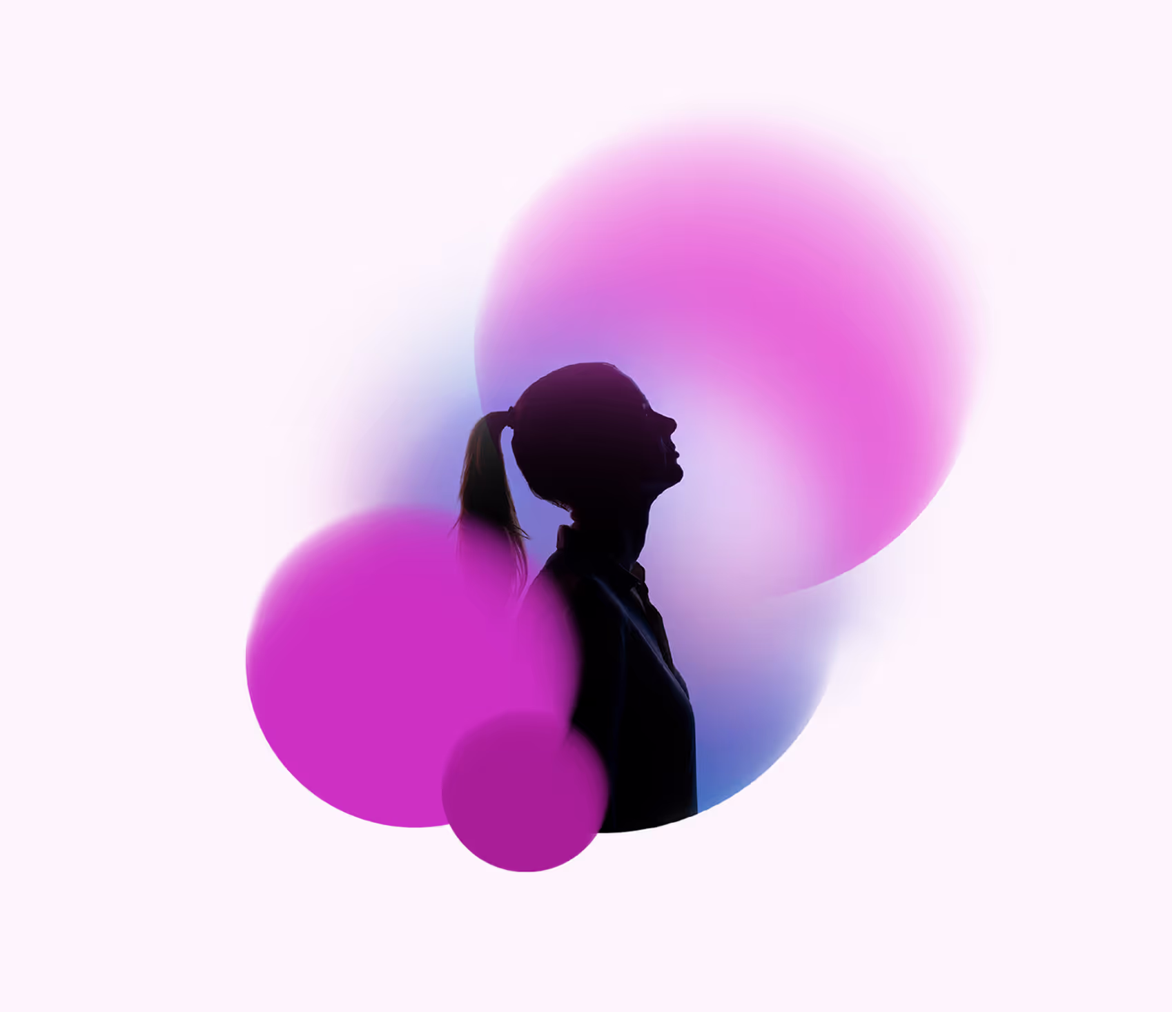 A side profile silhouette of a lady with 3 orbs surrounding her.