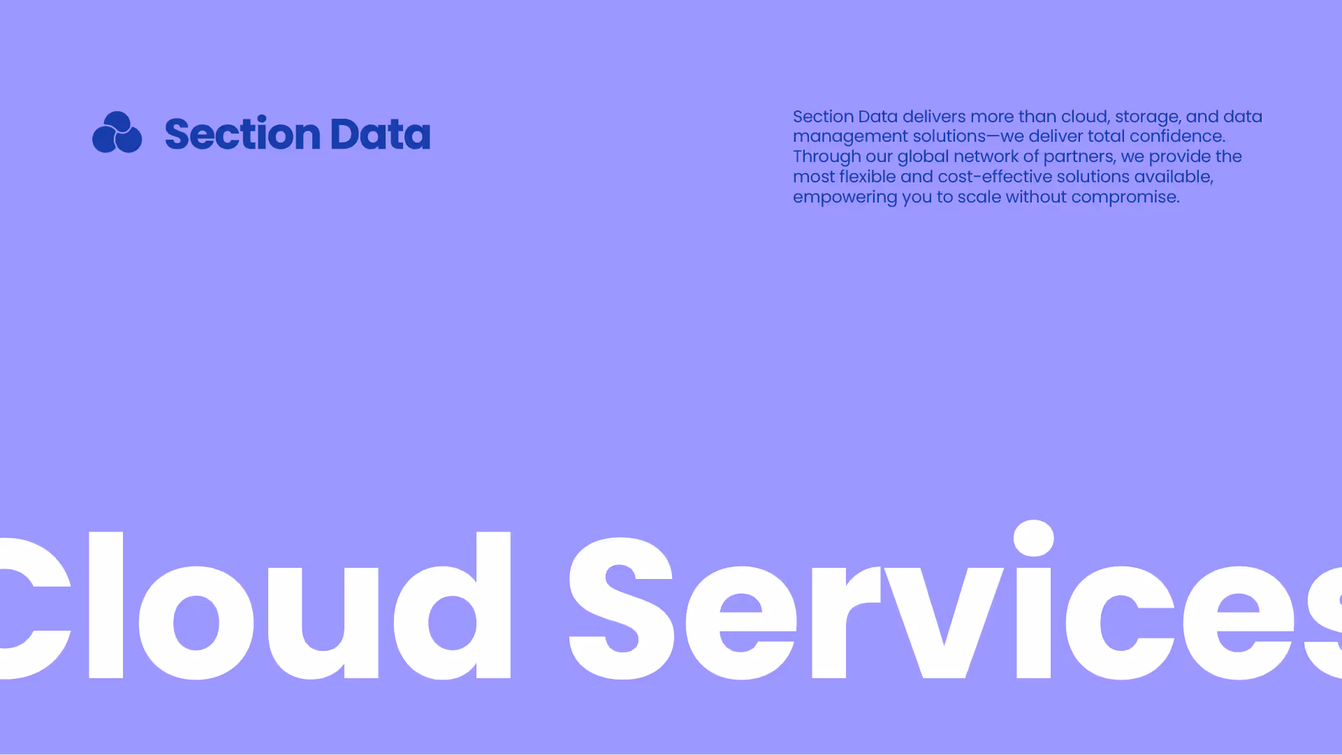 A purple background with the Section Data logo in the top left, text in the top right and a large header cropped by the left and right of the image. It reads "Cloud Services"