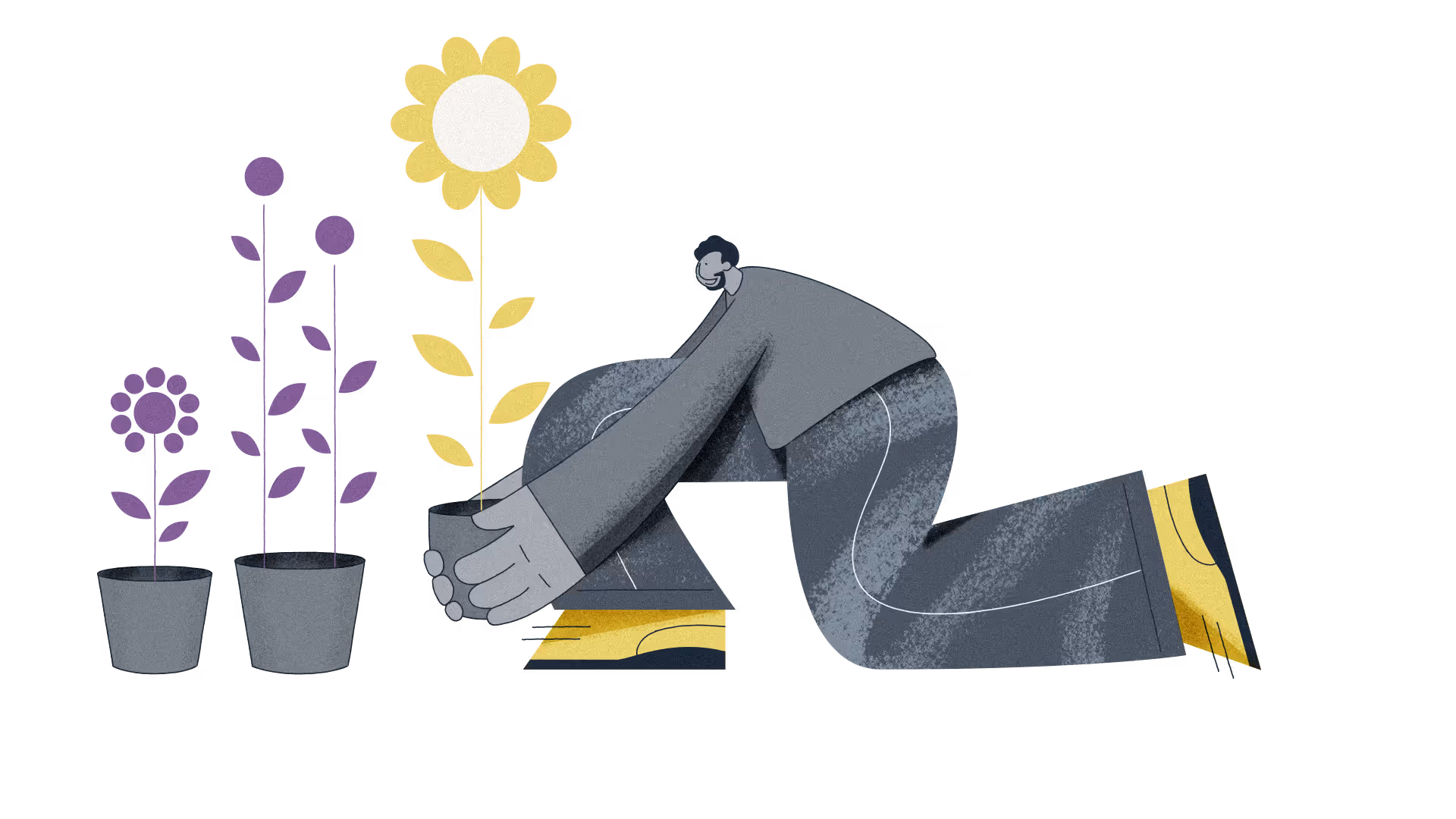 Illustration of a man, placing down plotted plants