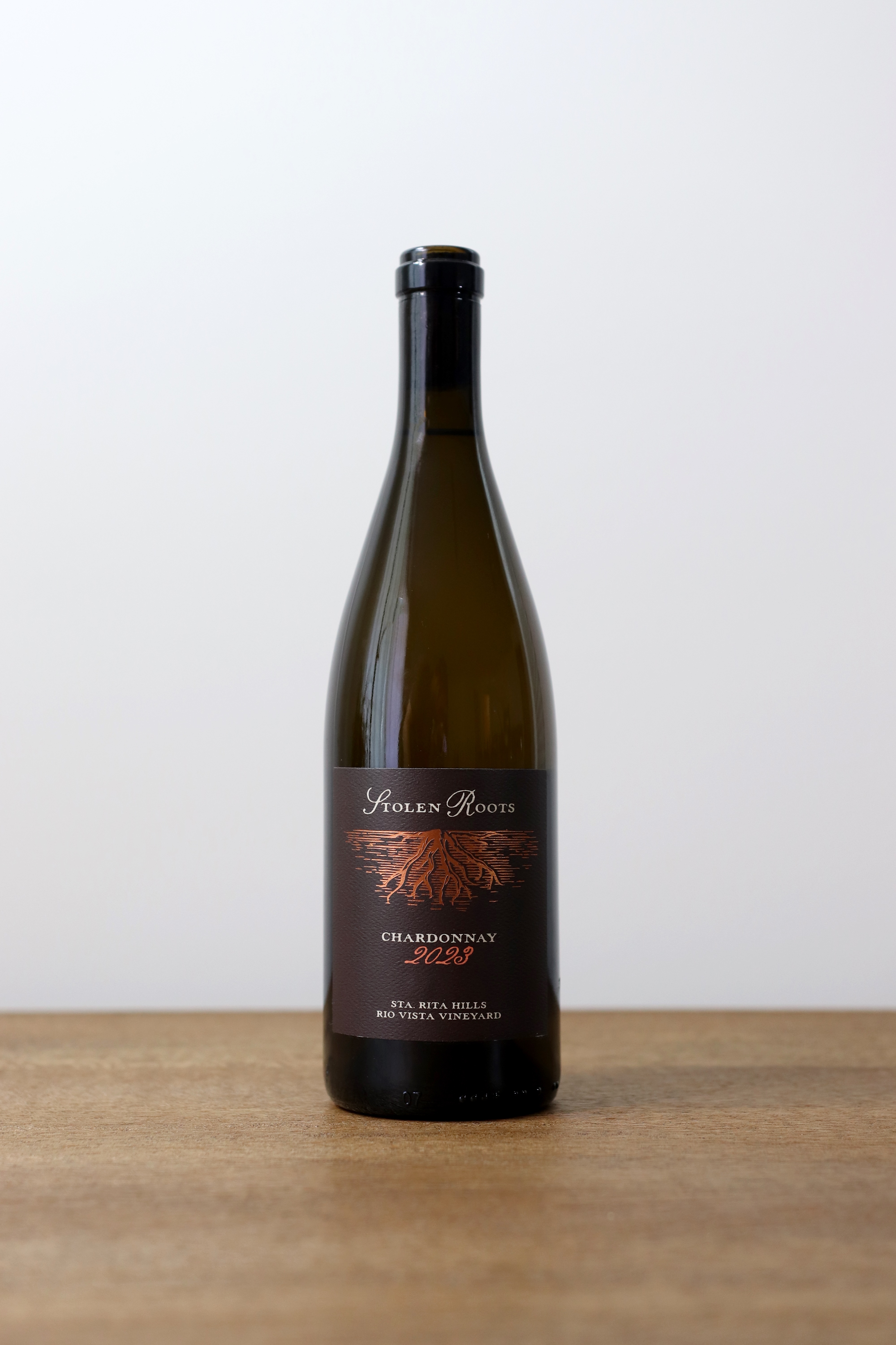 Bottle of our wine on display.