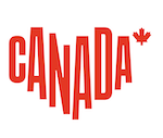 The word 'CANADA' in bold red capital letters with a red maple leaf symbol at the end.