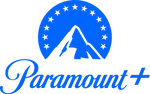Paramount+ streaming service logo featuring a mountain with stars in a blue circle and cursive wordmark.