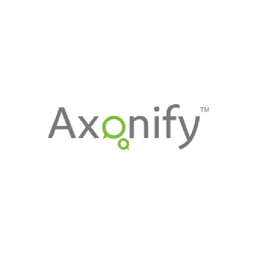 Axonify company logo with stylized green letter 'o' designed as a speech bubble and magnifying glass.