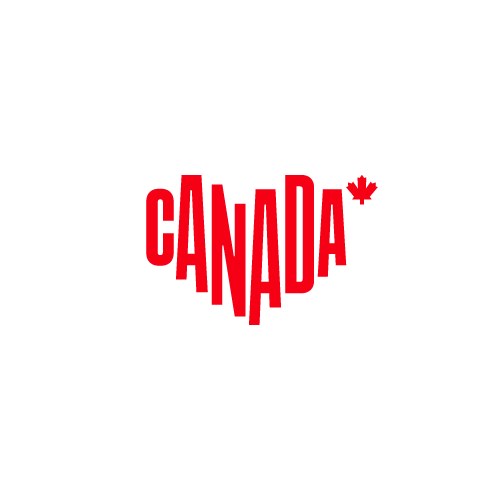 Red stylized text spelling 'CANADA' with a red maple leaf symbol as the letter 'A' on white background.