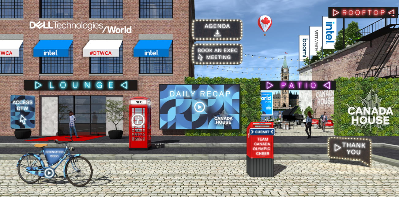 DELL Technologies Virtual event street view created by TK Events