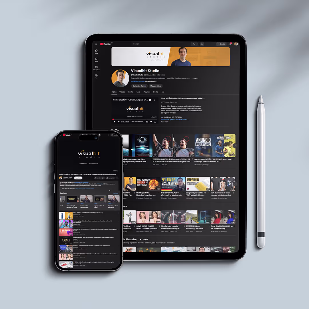 Visualbit YouTube channel on a tablet and a phone