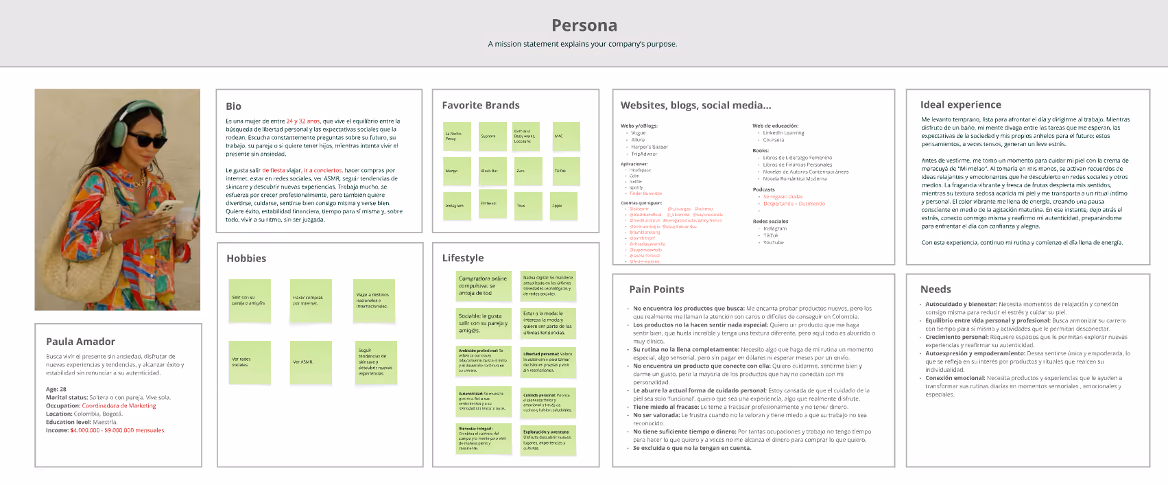 Screenshot of the user persona for Mi melao