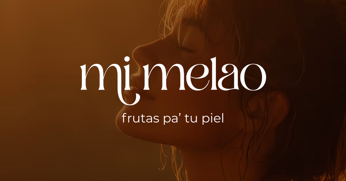 Logo and slogan of Mi melao with a young woman in the background