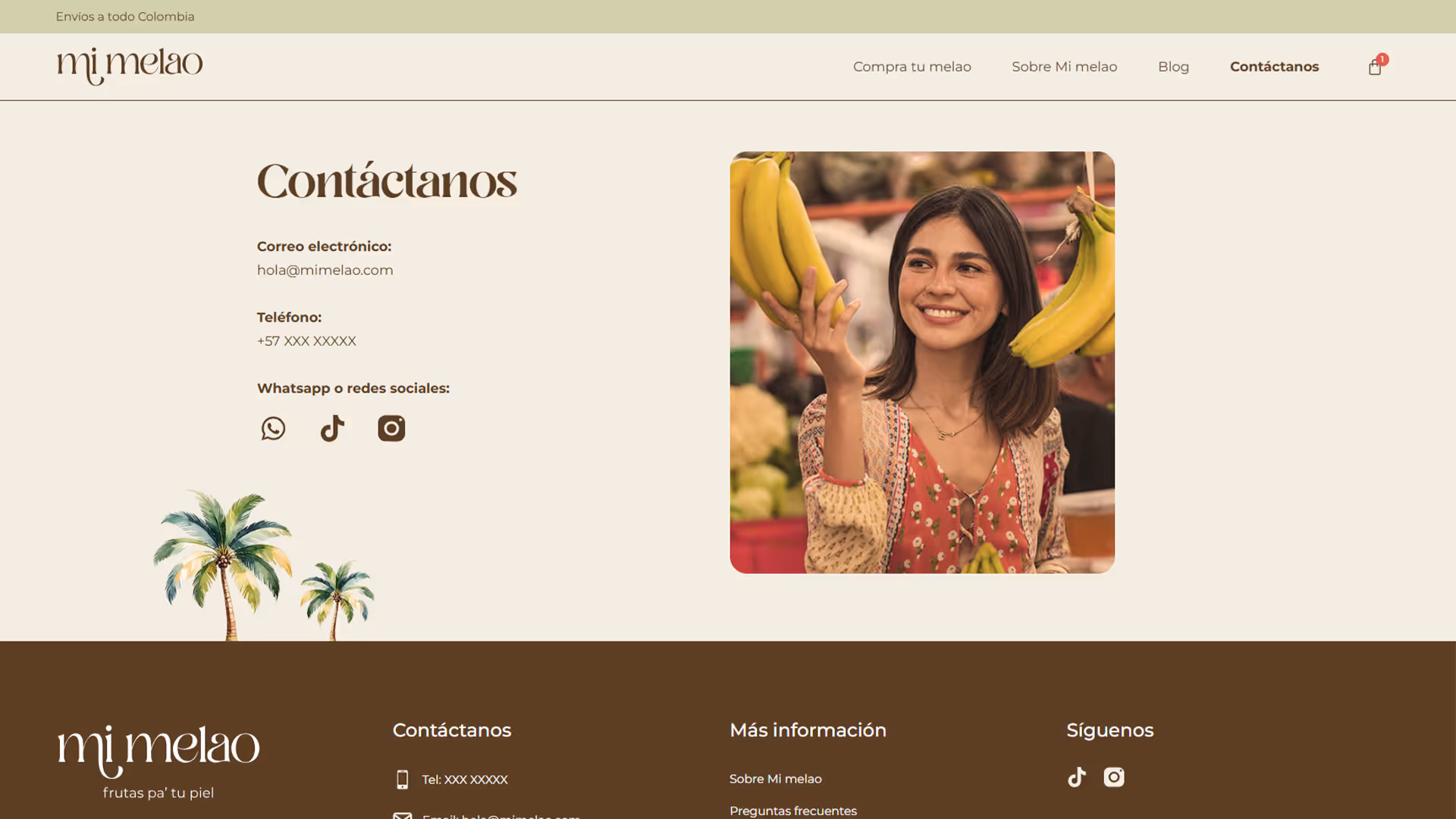 Screen shot of the Contact page of Mi Melao's website