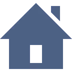 Simple blue house icon with a chimney and a square window.