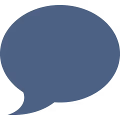 Blue speech bubble icon with rounded edges and a small tail pointing left.