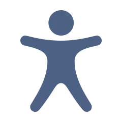 Icon of a person with arms and legs spread, representing accessibility.