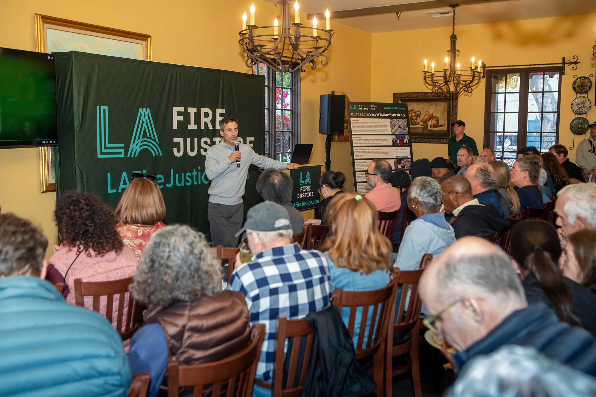 LA Wildfire lawyer Doug Boxer speaking about the Eaton Fire at a LA Fire Justice event