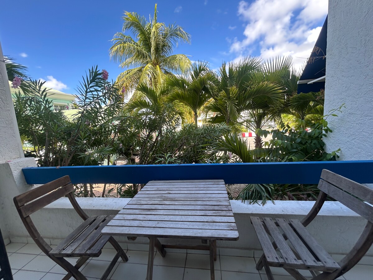 Balcony overlooking the tropical garden