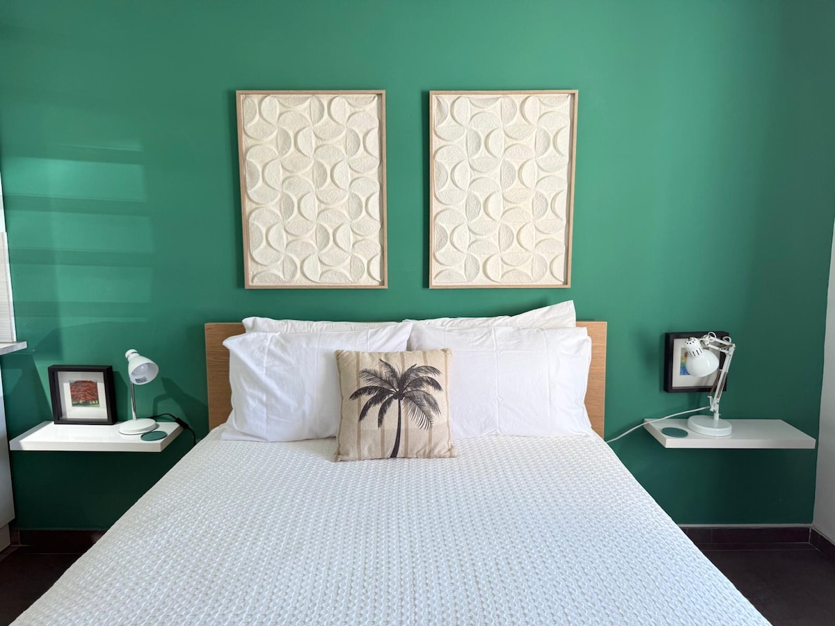Bright studio bedroom area