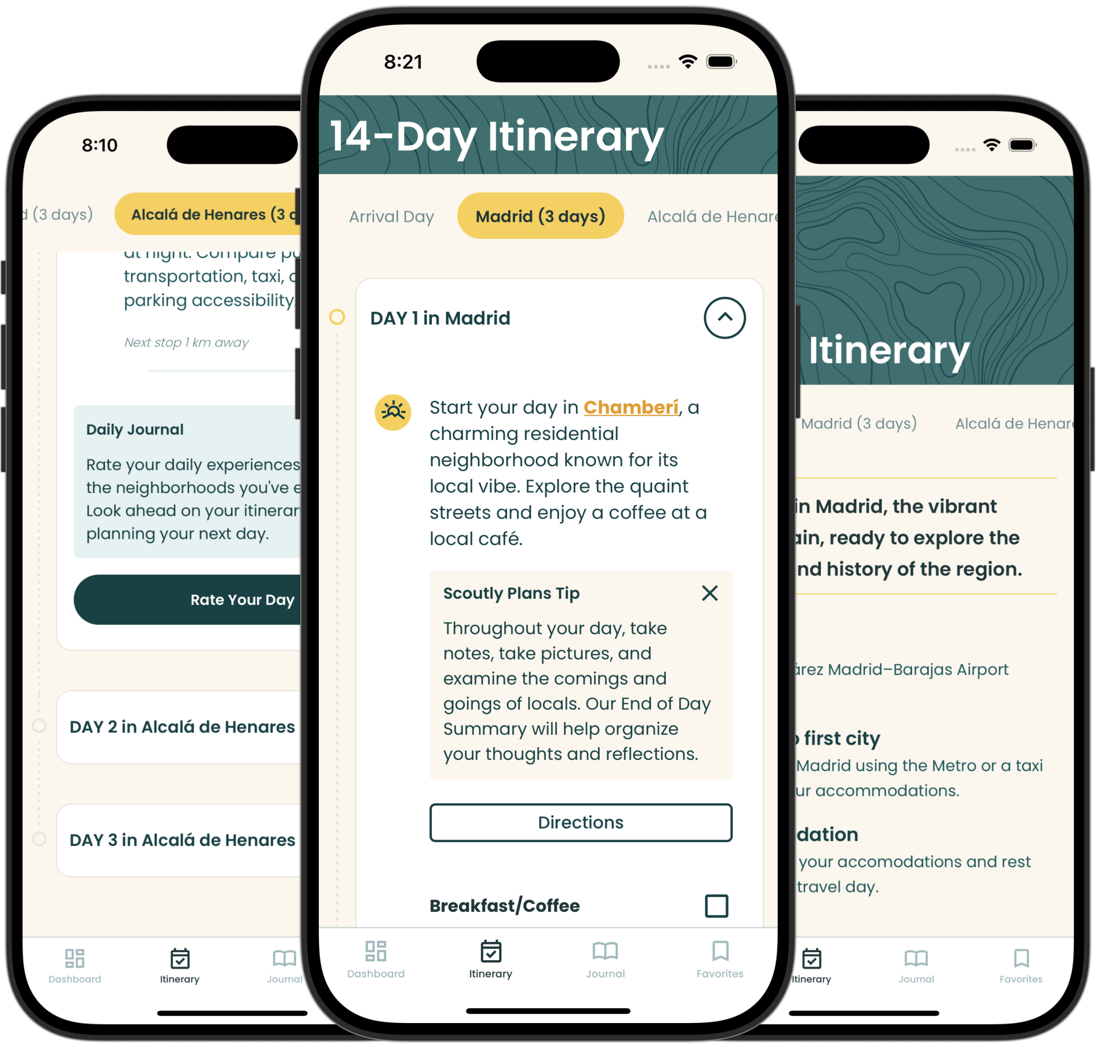Images of a phone showing the itinerary page of the product.