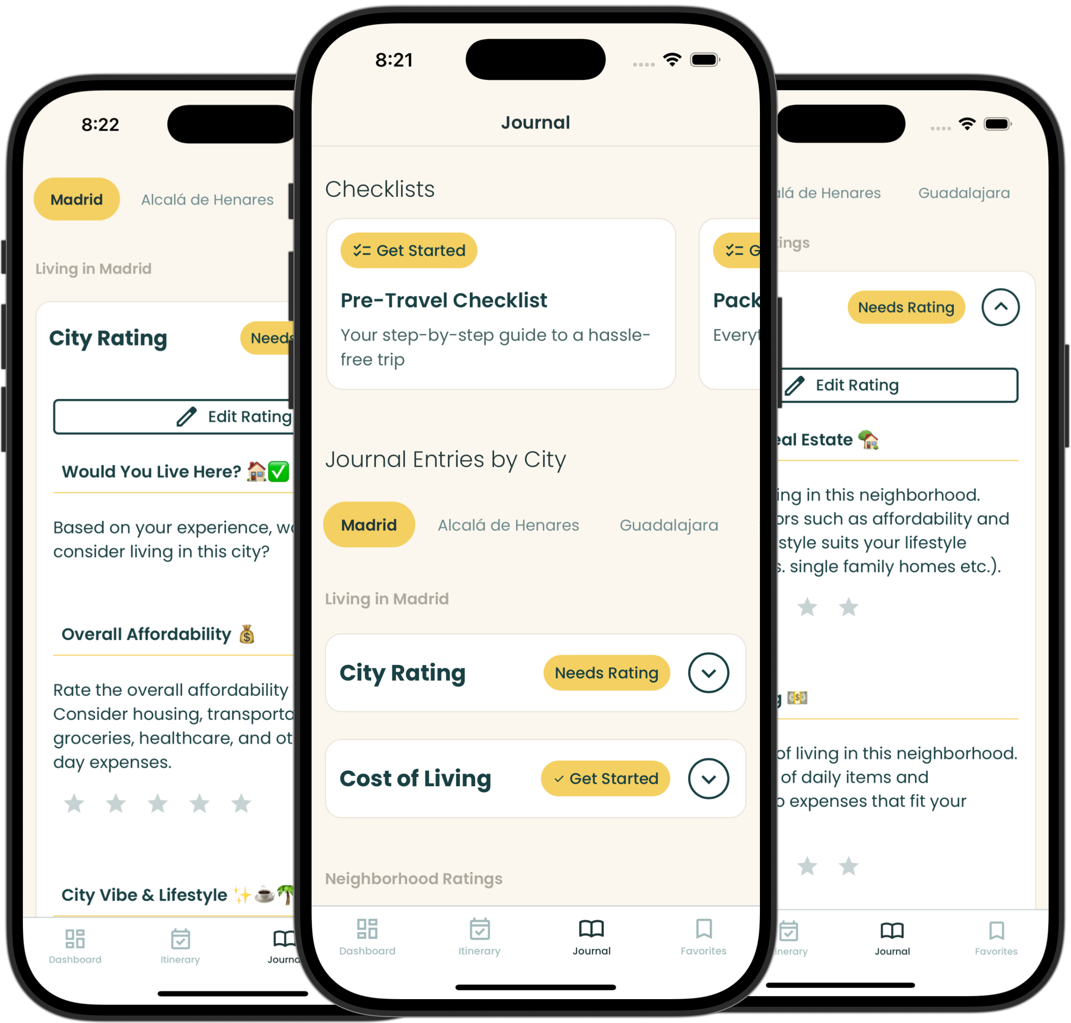 Images of a phone showing the journal page of the product.
