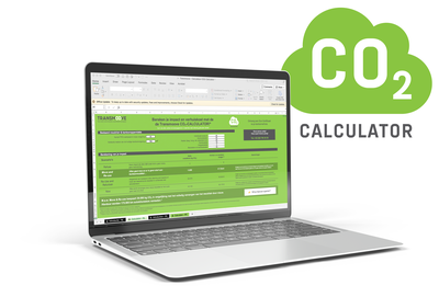 Mockup van de online CO2-calculator van Transmoove op een laptopscherm