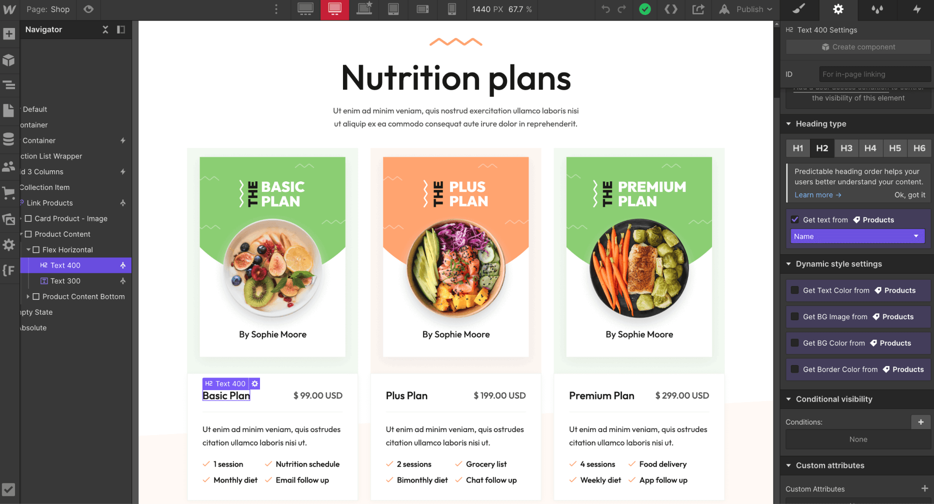 Ecommerce Content - Nutritionist X Webflow Template