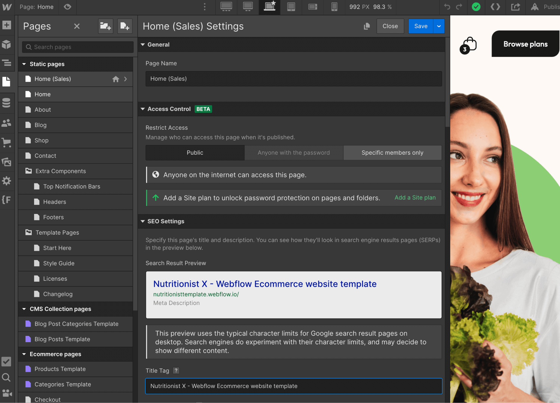 SEO - Nutritionist X Webflow Template