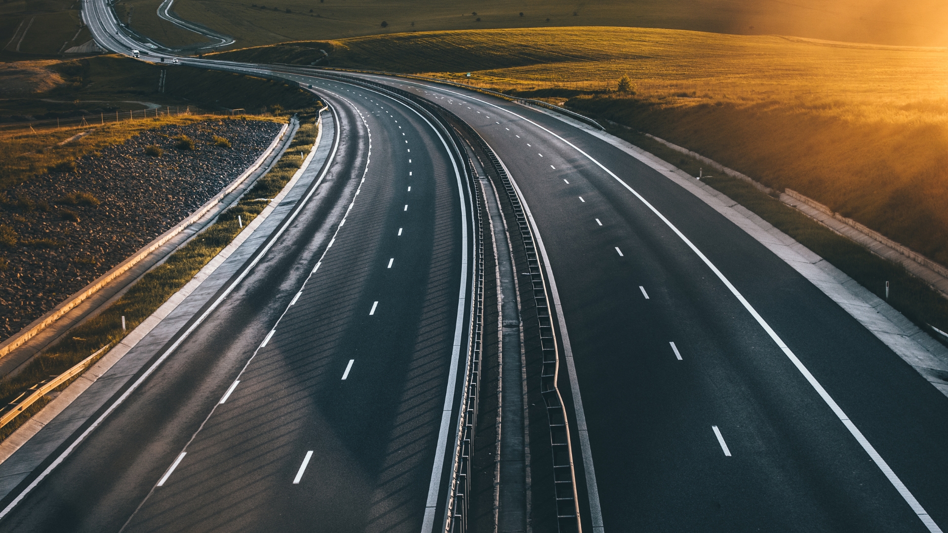 An aerial view of a highway in the country