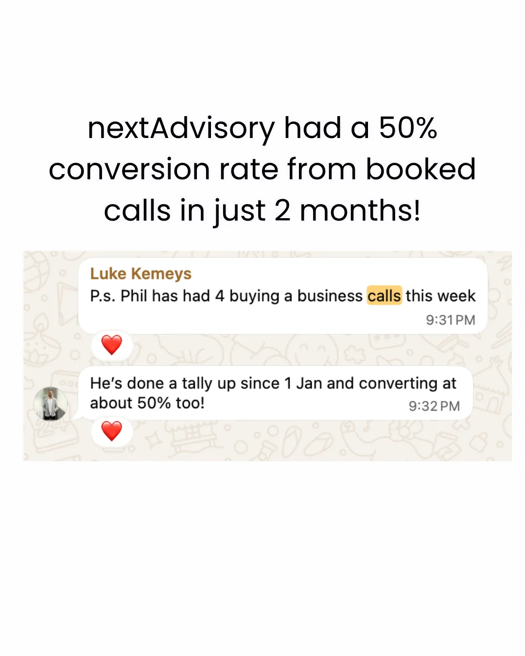 nextAdvisory with a 50 percent conversion rate from booked calls