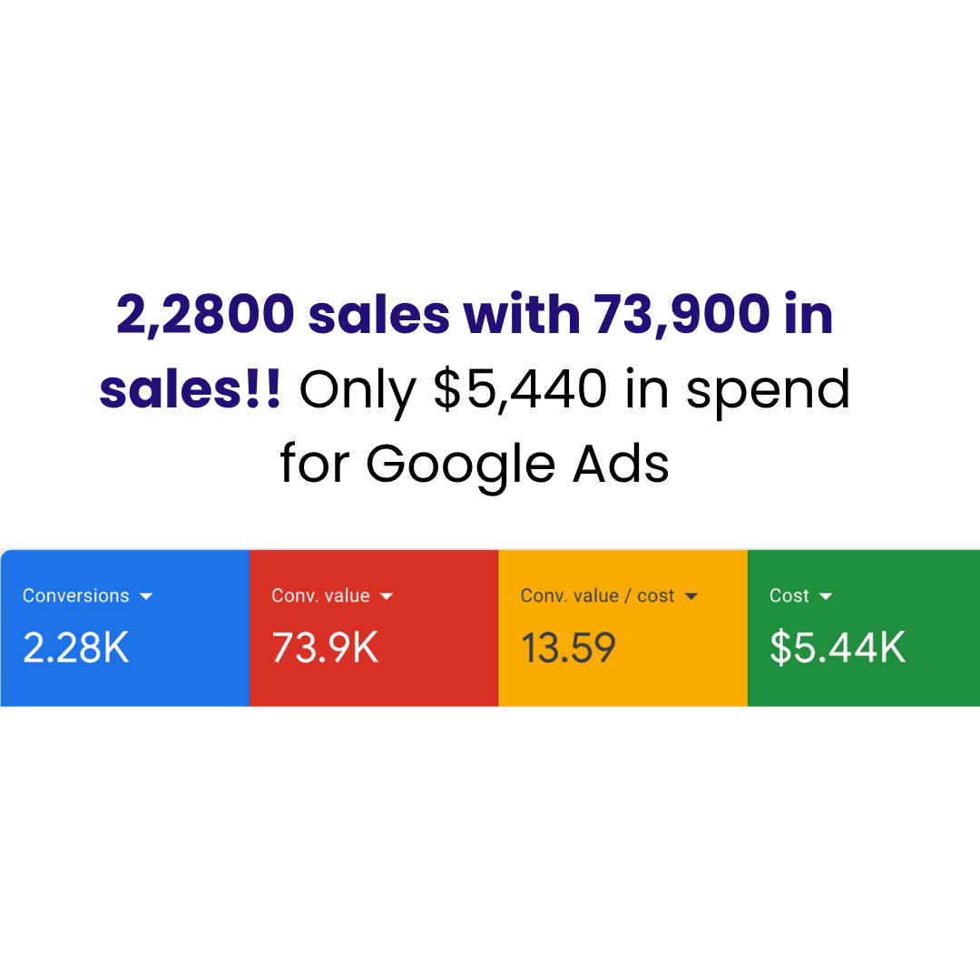 Real client result: $22,800 in Google Ads sales, $73,900 revenue