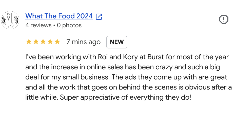 Google review from What The Food