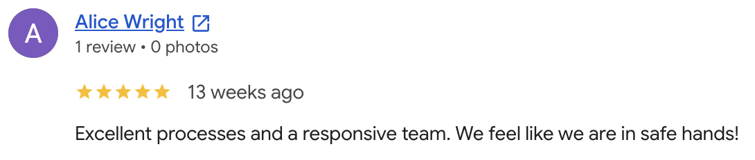 Google review from Alice Wright