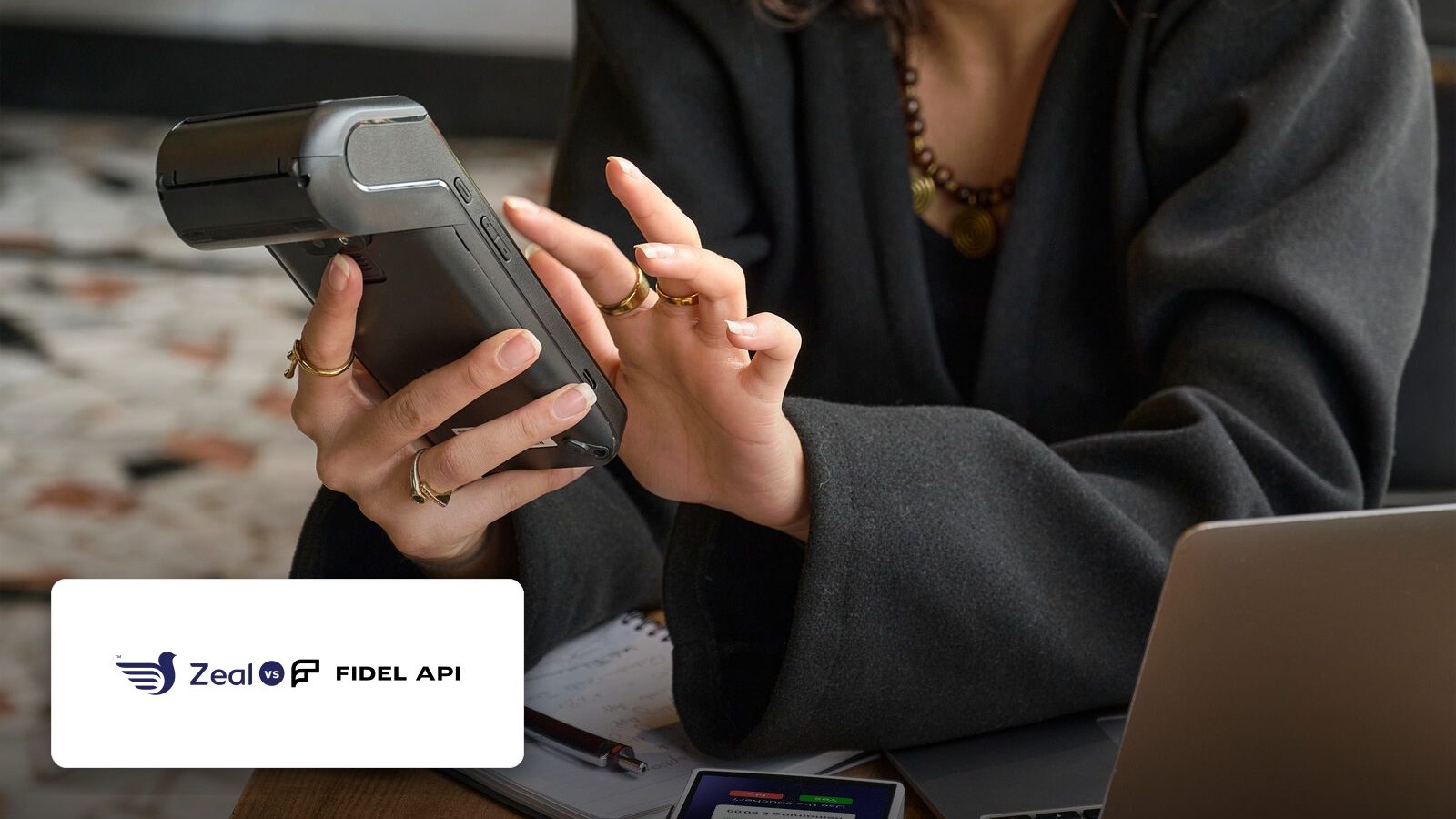 Merchant using a Zeal-enabled card machine with Fidel API comparison badge
