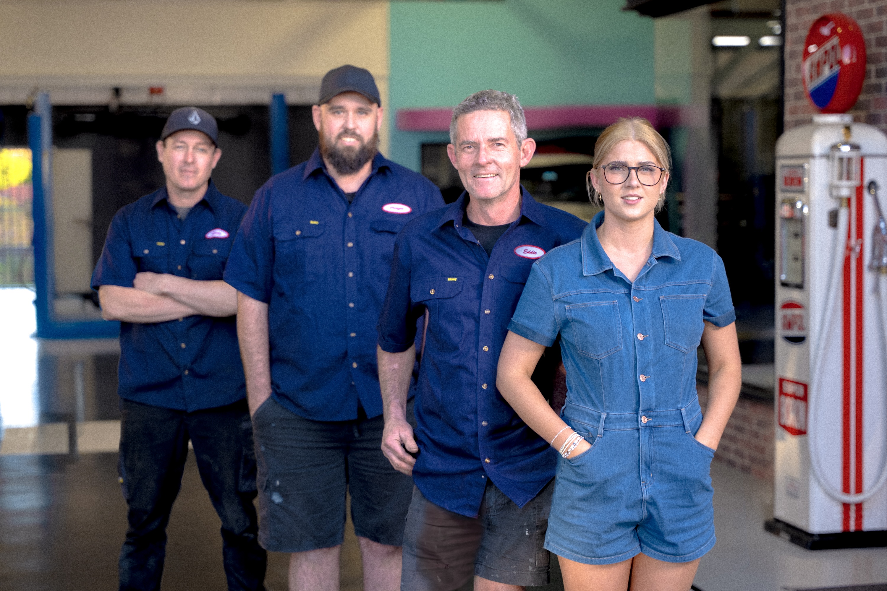 A photo of Stumpy's expert mechanic technicians in front of Redbank auto shop.