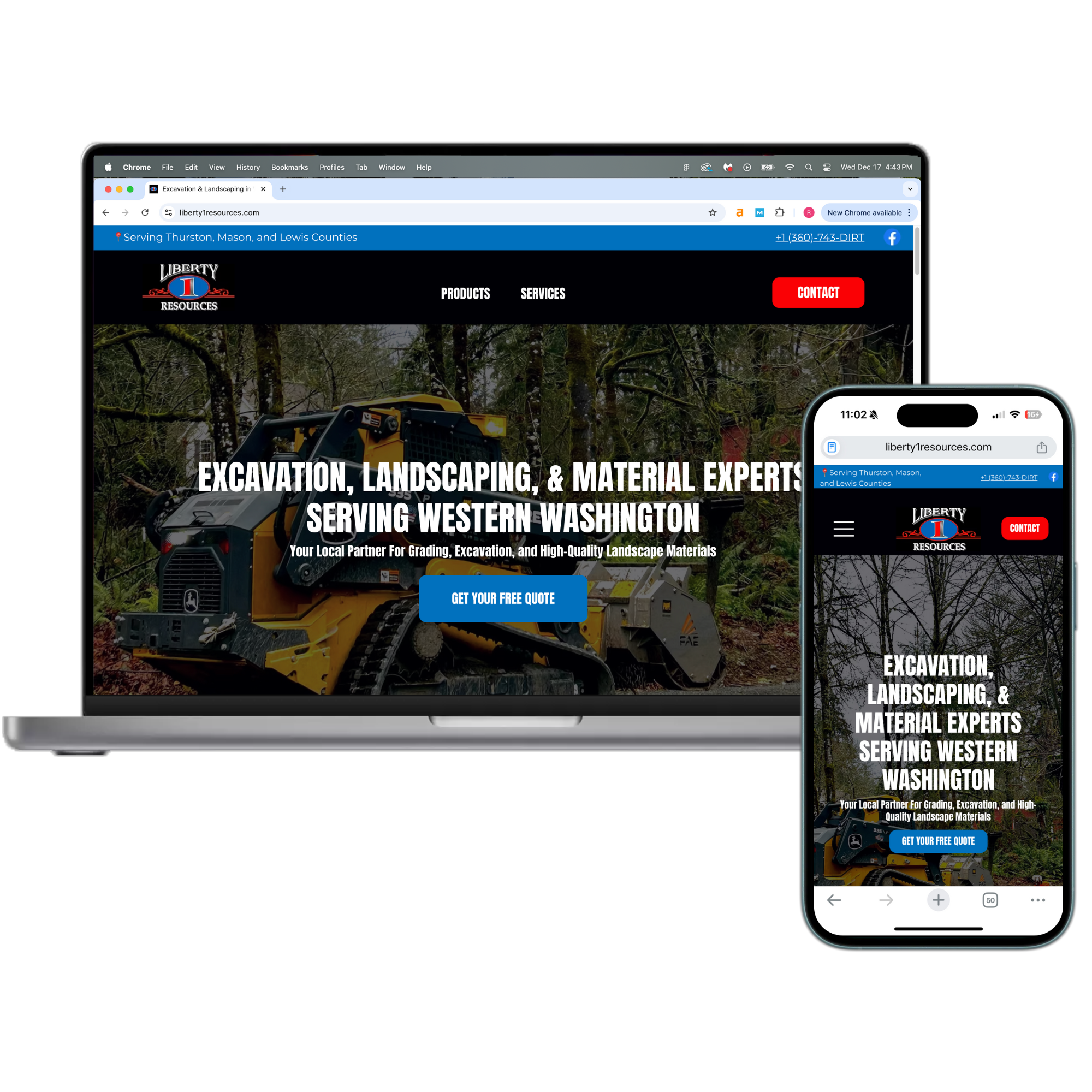 Responsive website for Liberty 1 Resources excavation and landscaping company