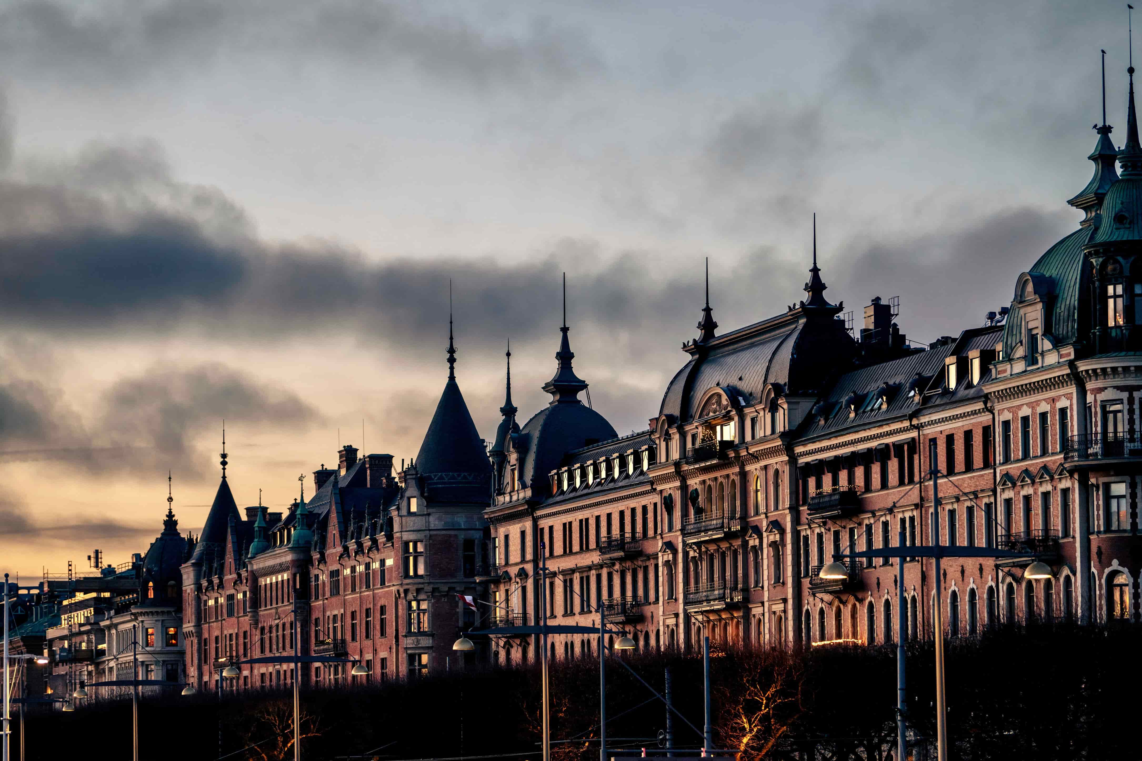 Historic waterfront buildings in Stockholm, Sweden