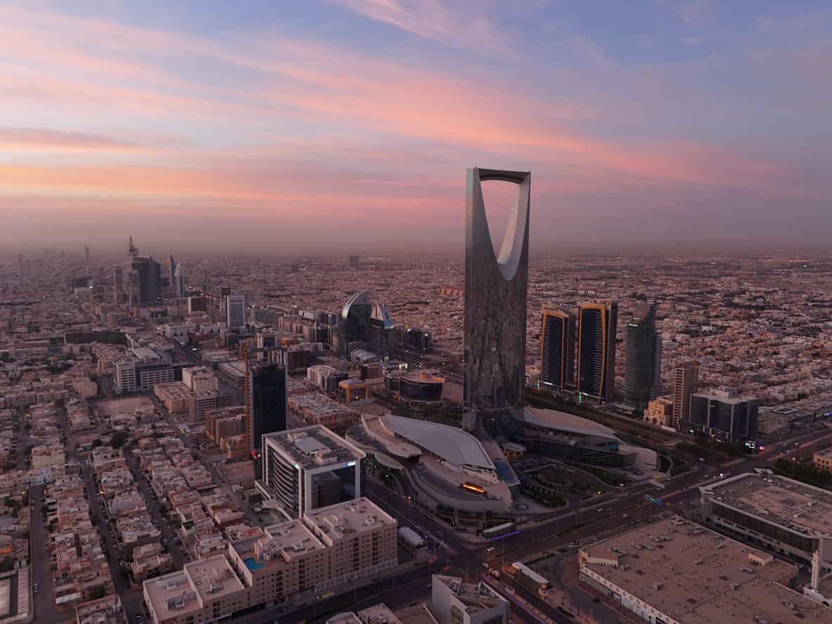 Riyadh skyline at sunset reflecting the city’s growth as a major Middle East business hub