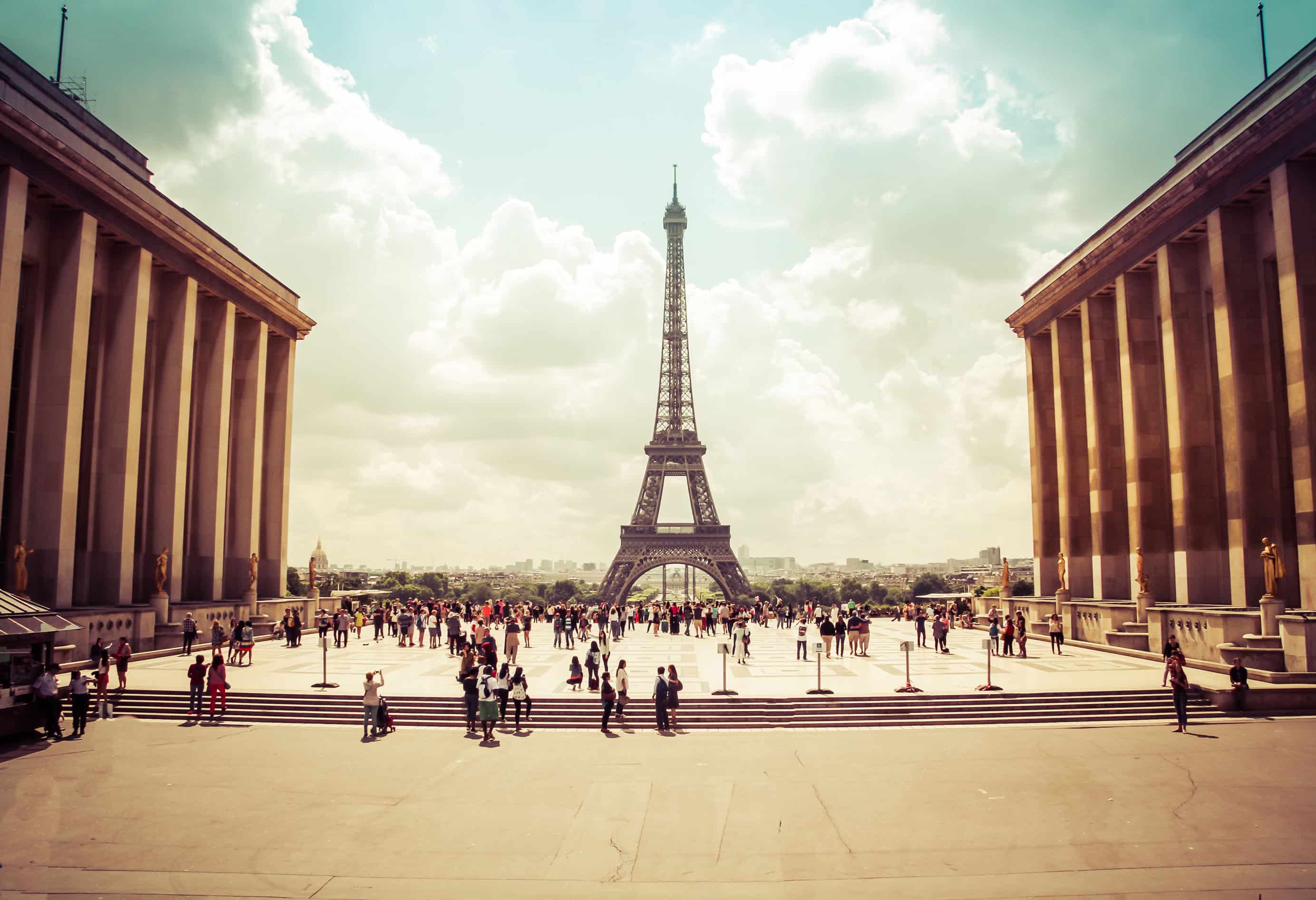 View of the Eiffel Tower and Paris skyline in France